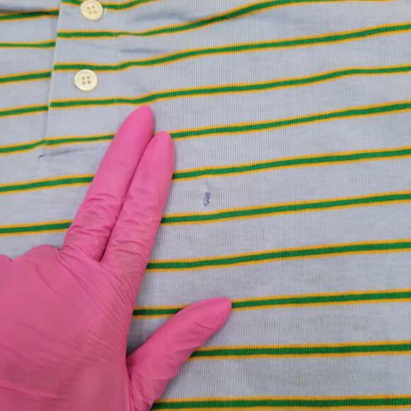 Vintage 90s MOD Stripes Polo Shirt Small 18x26 Blue Green Yellow - Picture 5 of 12
